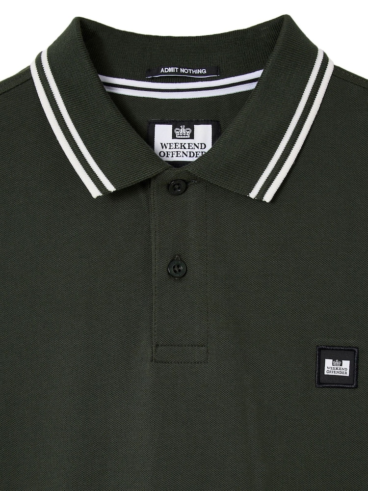 Weekend Offender Levanto Contrast Tipping Green Polo Shirt - Image 2 of 3 Weekend Offender Levanto Contrast Tipping Green Polo Shirt - Image 2 of 3