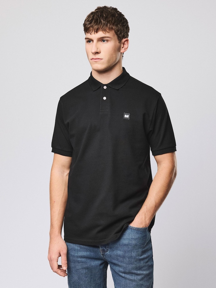 Weekend Offender Heathcote Badge Black Polo Shirt - Image 1 of 5 Weekend Offender Heathcote Badge Black Polo Shirt - Image 1 of 5