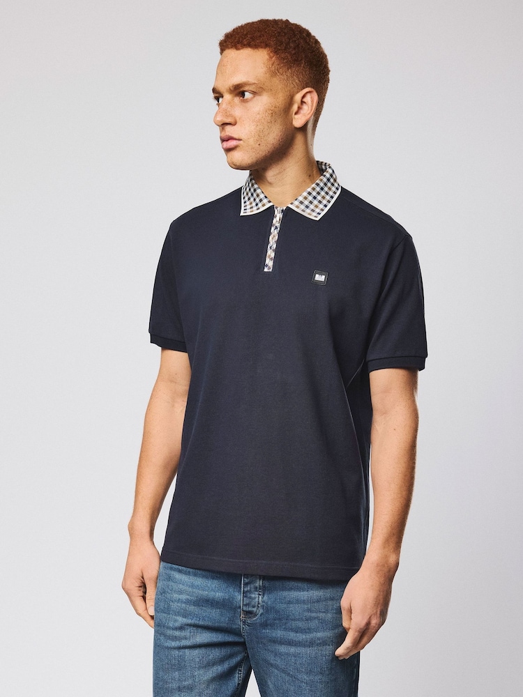 Weekend Offender Tipasa Jacquard Rib Blue Polo Shirt - Image 2 of 6