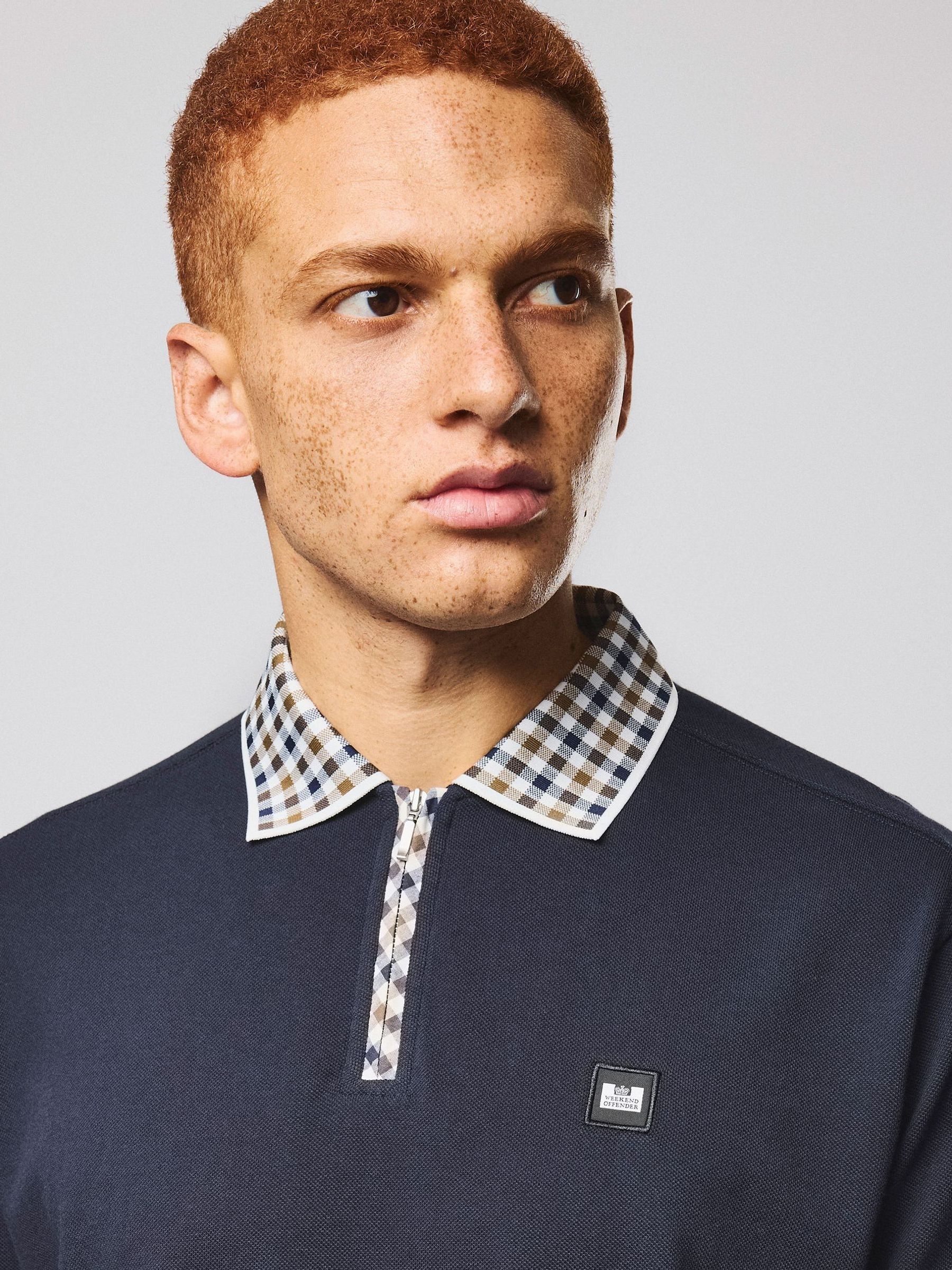 Buy Weekend Offender Blue Tipasa Jacquard Rib Polo Shirt from the
