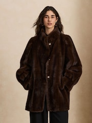 Chocolate Brown Faux Fur Balloon Sleeve Coat - Image 1 of 10