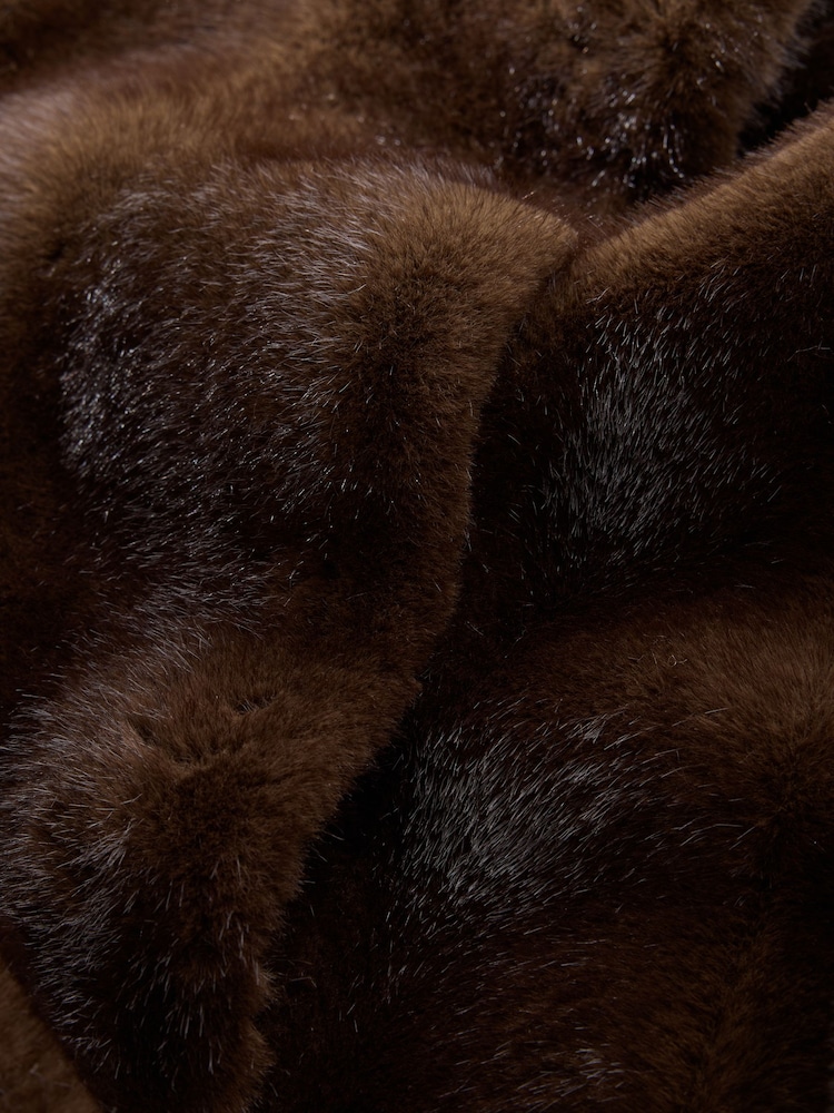 Chocolate Brown Faux Fur Balloon Sleeve Coat - Image 10 of 10