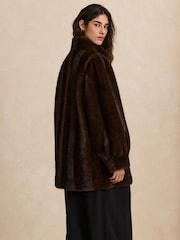 Chocolate Brown Faux Fur Balloon Sleeve Coat - Image 3 of 10