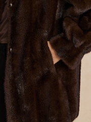 Chocolate Brown Faux Fur Balloon Sleeve Coat - Image 5 of 10