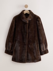 Chocolate Brown Faux Fur Balloon Sleeve Coat - Image 7 of 10