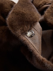 Chocolate Brown Faux Fur Balloon Sleeve Coat - Image 8 of 10