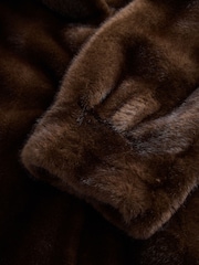Chocolate Brown Faux Fur Balloon Sleeve Coat - Image 9 of 10