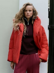 Red Shower-Resistant Short Duvet Padded Puffer Jacket - Image 1 of 7