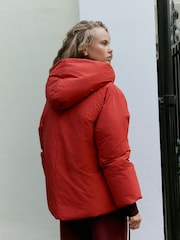 Red Shower-Resistant Short Duvet Padded Puffer Jacket - Image 3 of 7