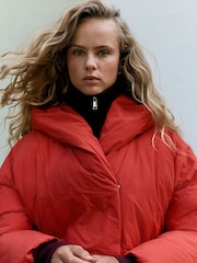 Red Shower-Resistant Short Duvet Padded Puffer Jacket - Image 5 of 7