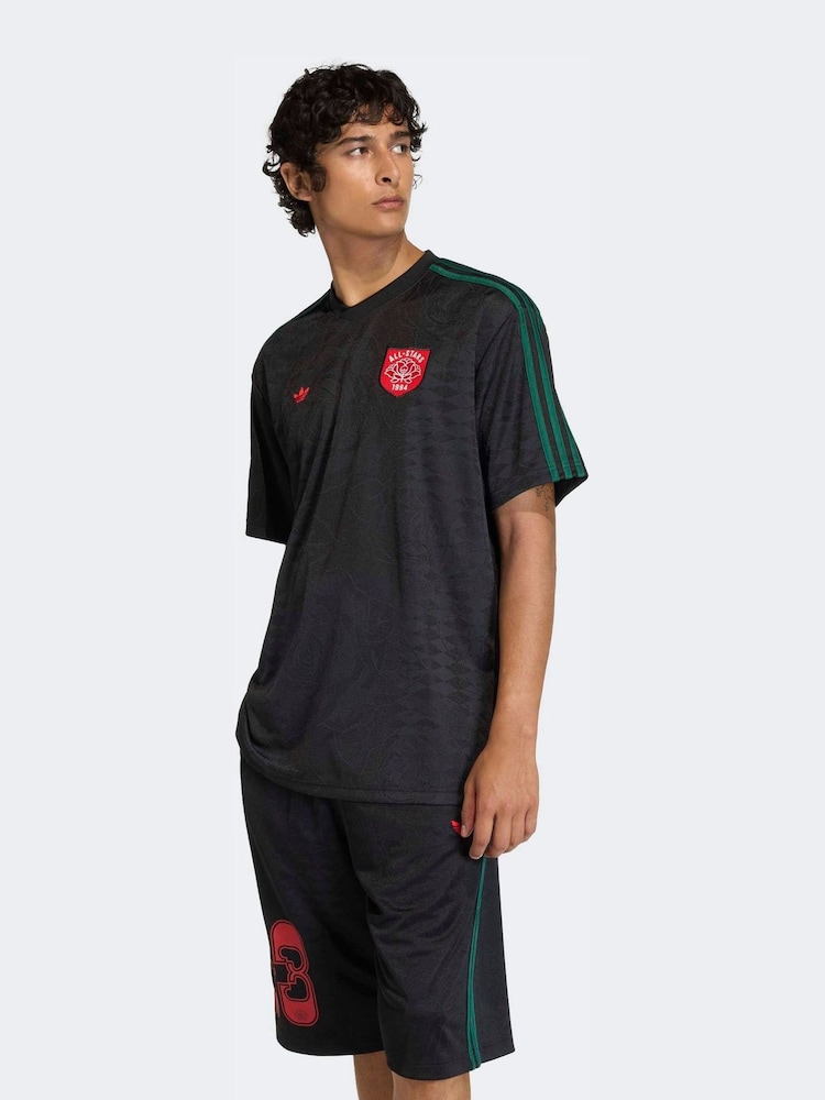 adidas Originals Black Rose Print Jersey T-Shirt - Image 1 of 6 adidas Originals Black Rose Print Jersey T-Shirt - Image 1 of 6