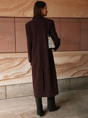 Burgundy Red Detachable Fur Collar Double Breasted Maxi Formal Revere Coat - Image 3 of 5