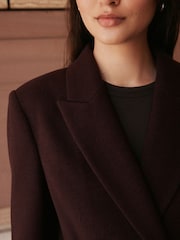 Burgundy Red Detachable Fur Collar Double Breasted Maxi Formal Revere Coat - Image 4 of 5