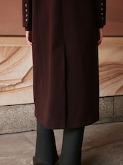 Burgundy Red Detachable Fur Collar Double Breasted Maxi Formal Revere Coat - Image 5 of 5