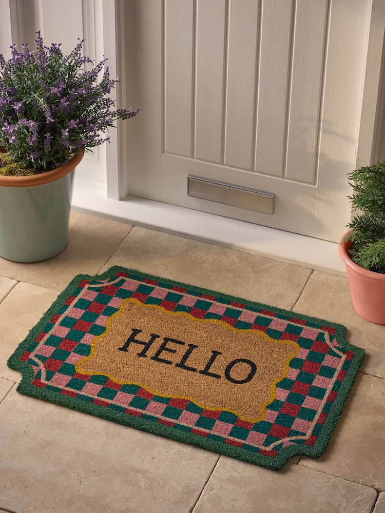 Multi Border Hello Coir Doormat - Image 1 of 5 Multi Border Hello Coir Doormat - Image 1 of 5