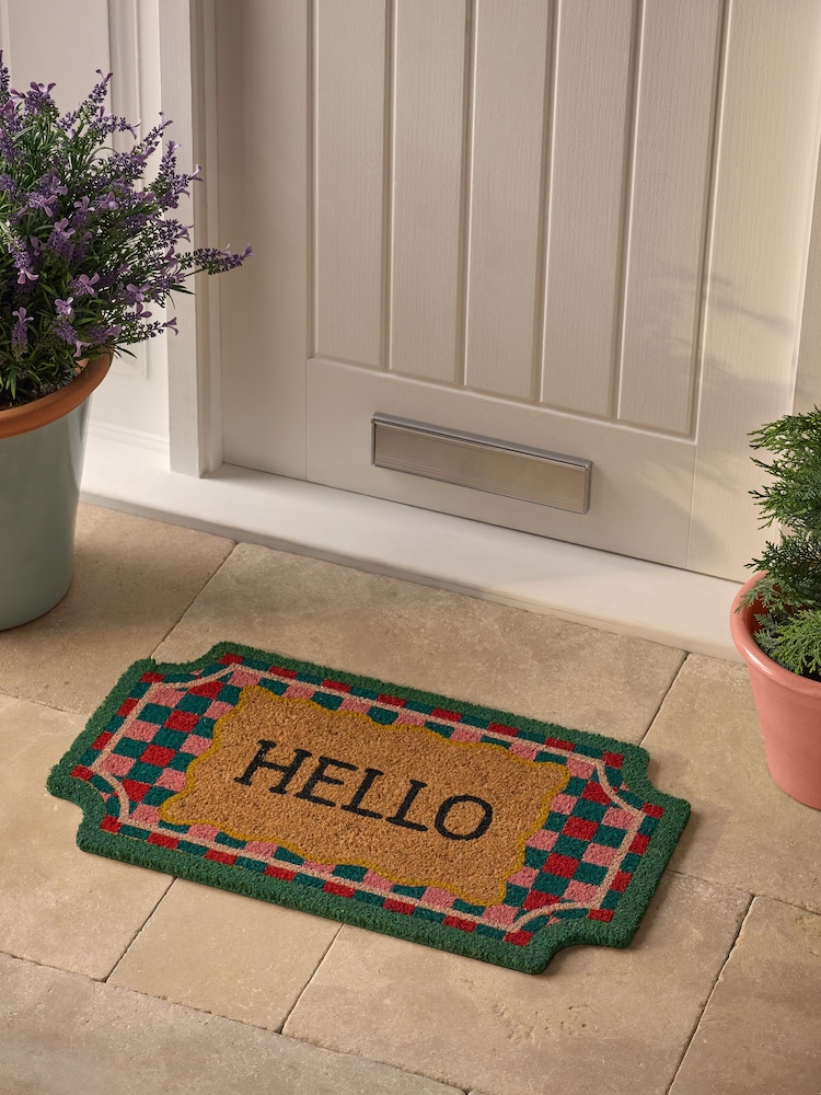Multi Border Hello Coir Doormat - Image 2 of 5 Multi Border Hello Coir Doormat - Image 2 of 5