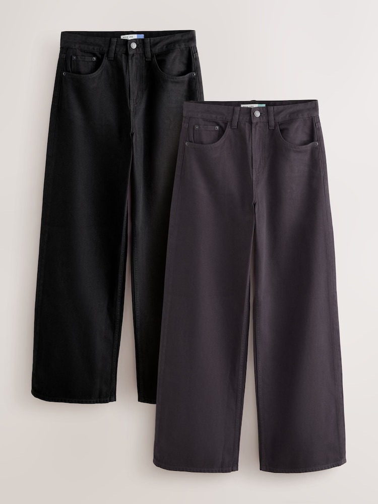 Black/Chocolae Brown Wide Leg Denim Jeans 2 Pack - Image 1 of 11 Black/Chocolae Brown Wide Leg Denim Jeans 2 Pack - Image 1 of 11