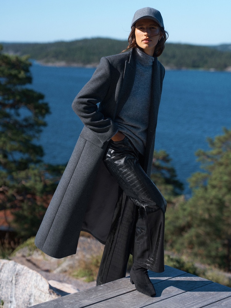 Grey N.Premium Wool Rich Maxi Crombie Coat - Image 1 of 7 Grey N.Premium Wool Rich Maxi Crombie Coat - Image 1 of 7