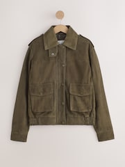 Khaki Green - N.Premium Suede Collared Bomber Jacket - Larawan 5 ng 10