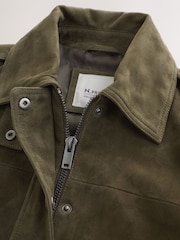 Khaki Green - N.Premium Suede Collared Bomber Jacket - Larawan 6 ng 10