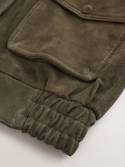 Khaki Green - N.Premium Suede Collared Bomber Jacket - Larawan 7 ng 10