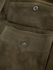 Khaki Green - N.Premium Suede Collared Bomber Jacket - Larawan 8 ng 10