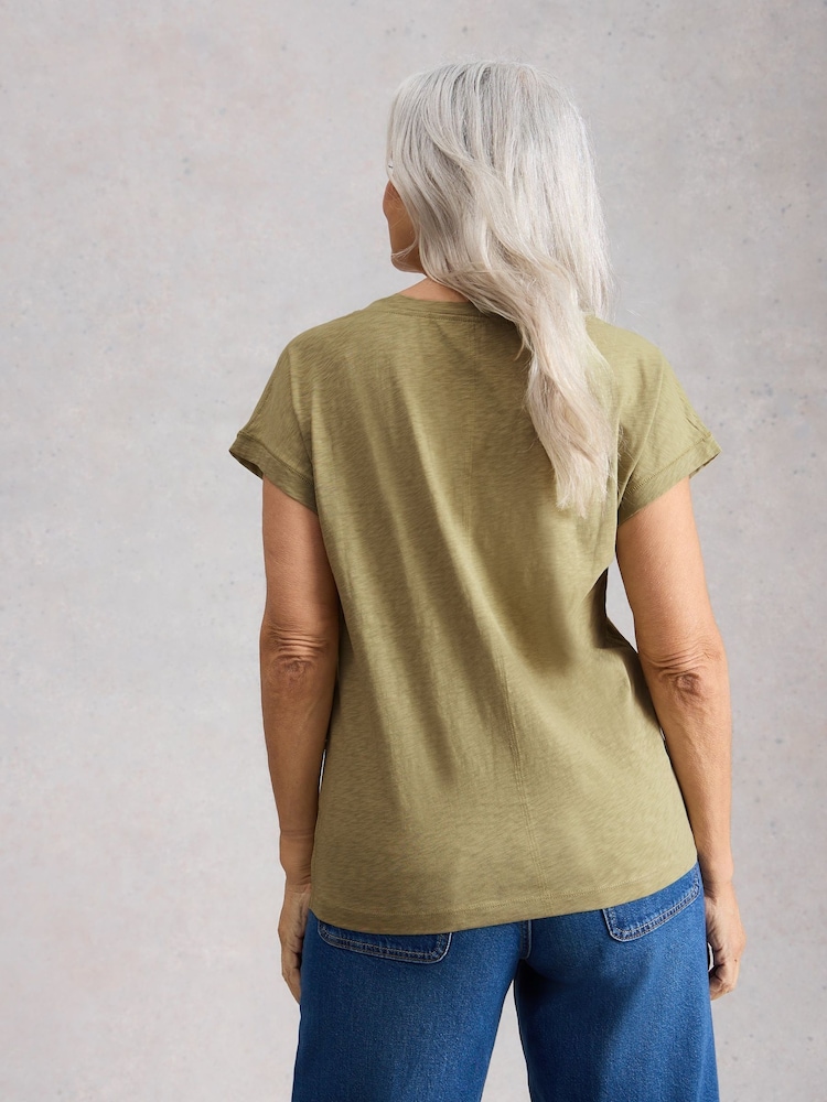 White Stuff Green Nelly Plain Embroidered T-Shirt - Image 2 of 6 White Stuff Green Nelly Plain Embroidered T-Shirt - Image 2 of 6