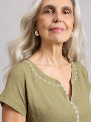 White Stuff Green Nelly Plain Embroidered T-Shirt - Image 4 of 6