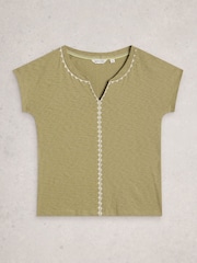 White Stuff Green Nelly Plain Embroidered T-Shirt - Image 5 of 6
