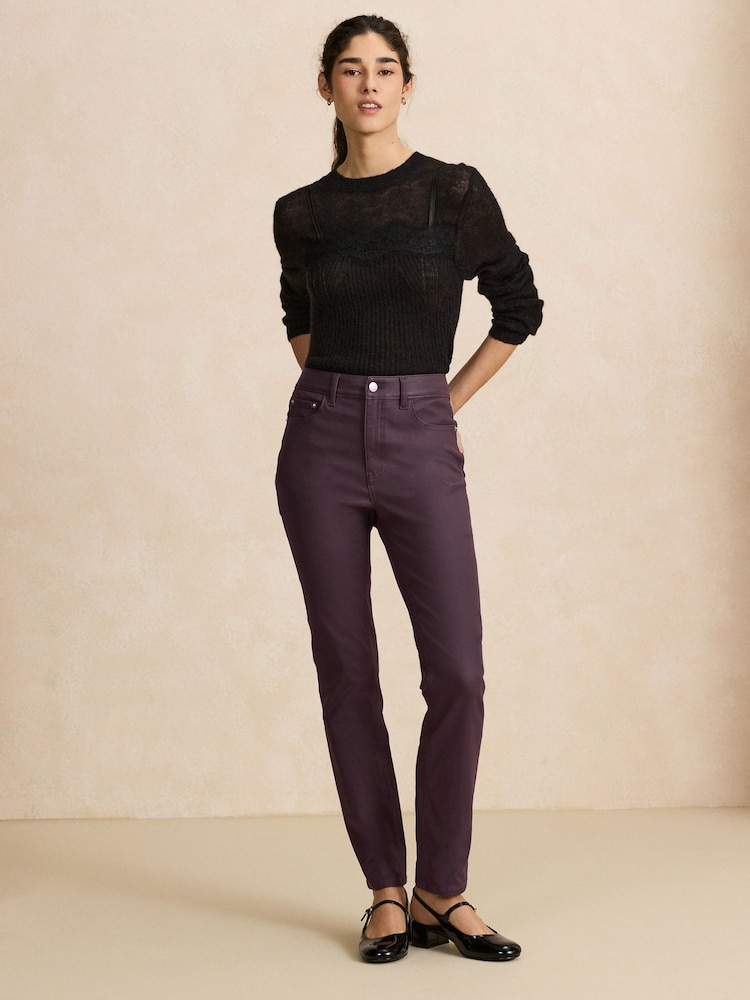 Dark Purple Coated Denim Slim Leg Jeans - Image 1 of 6 Dark Purple Coated Denim Slim Leg Jeans - Image 1 of 6