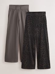 Leopard/Mocha Jersey Denim Wide Leg Trousers 2 Pack - Image 1 of 13