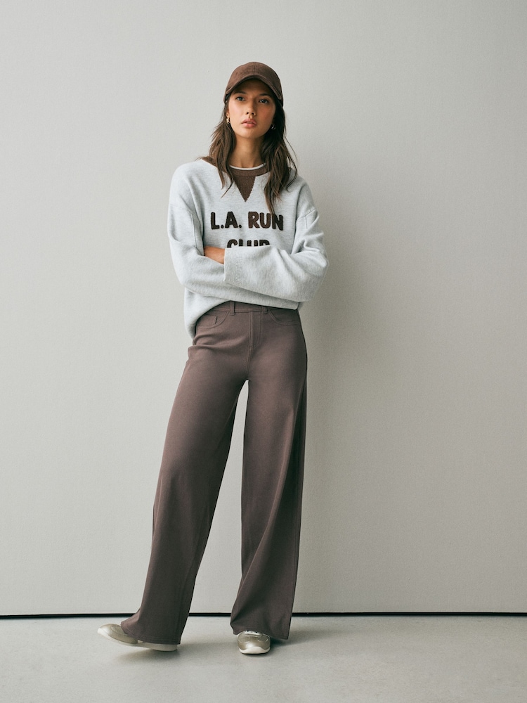 Leopard/Mocha Jersey Denim Wide Leg Trousers 2 Pack - Image 2 of 13