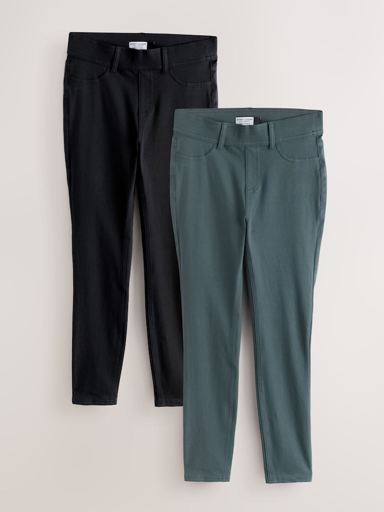 Grün/Schwarz - Lang geschnittene Jersey-Denim-Leggings im 2 -er-Pack - Bild 1 von 9 Grün/Schwarz - Lang geschnittene Jersey-Denim-Leggings im 2 -er-Pack - Bild 1 von 9
