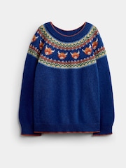 JoJo Maman Bébé Blue Highland Cow Fairisle Knitted Jumper - Image 1 of 4