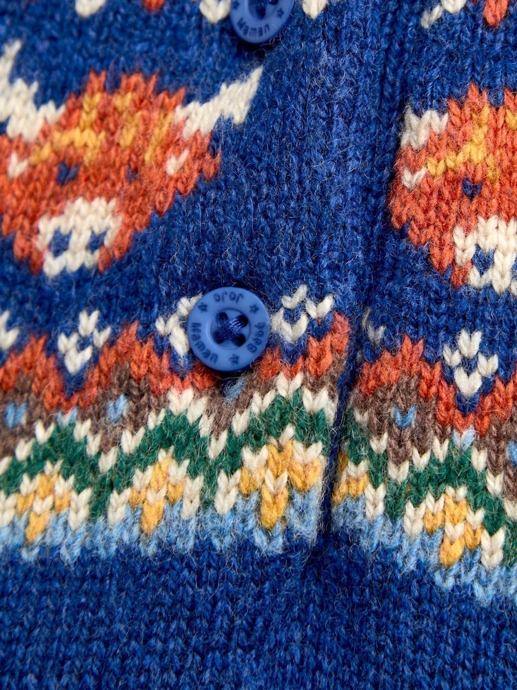 JoJo Maman Bébé Blue Highland Cow Fairisle Knitted Jumper - Image 4 of 4 JoJo Maman Bébé Blue Highland Cow Fairisle Knitted Jumper - Image 4 of 4