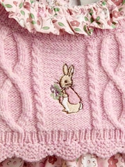 JoJo Maman Bébé Pink Floral Peter Rabbit Flopsy Knit Dress - Image 6 of 7