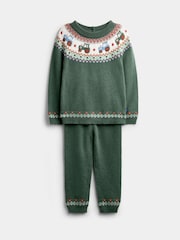 JoJo Maman Bébé Green Tractor Tractor Fairisle Knitted Jumper & Leggings Set - Image 1 of 7