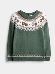 JoJo Maman Bébé Green Tractor Tractor Fairisle Knitted Jumper & Leggings Set - Image 2 of 7
