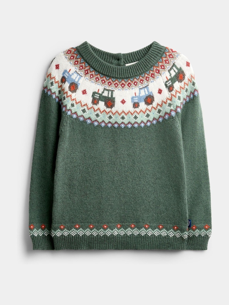 JoJo Maman Bébé Green Tractor Tractor Fairisle Knitted Jumper & Leggings Set - Image 2 of 7