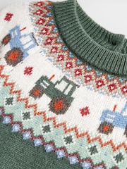 JoJo Maman Bébé Green Tractor Tractor Fairisle Knitted Jumper & Leggings Set - Image 6 of 7