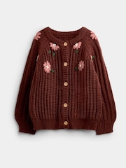 JoJo Maman Bébé Mid Brown Floral Embroidered Rib Knit Cardigan - Image 1 of 4