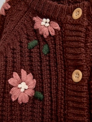 JoJo Maman Bébé Mid Brown Floral Embroidered Rib Knit Cardigan - Image 3 of 4