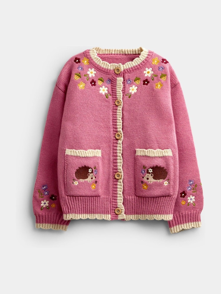 JoJo Maman Bébé Rust Orange Hedgehog Appliqué Knit Cardigan - Image 1 of 4 JoJo Maman Bébé Rust Orange Hedgehog Appliqué Knit Cardigan - Image 1 of 4