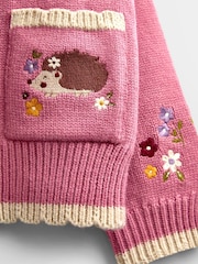 JoJo Maman Bébé Rust Orange Hedgehog Appliqué Knit Cardigan - Image 3 of 4