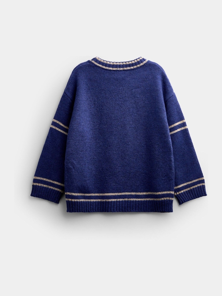 Jojo Maman Bébé Navy Blue Dino T-Rex Dinosaur Knitted Jumper - Image 2 of 4 Jojo Maman Bébé Navy Blue Dino T-Rex Dinosaur Knitted Jumper - Image 2 of 4