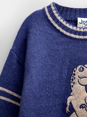 Jojo Maman Bébé Navy Blue Dino T-Rex Dinosaur Knitted Jumper - Image 3 of 4