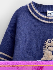 Jojo Maman Bébé Navy Blue Dino T-Rex Dinosaur Knitted Jumper - Image 4 of 4