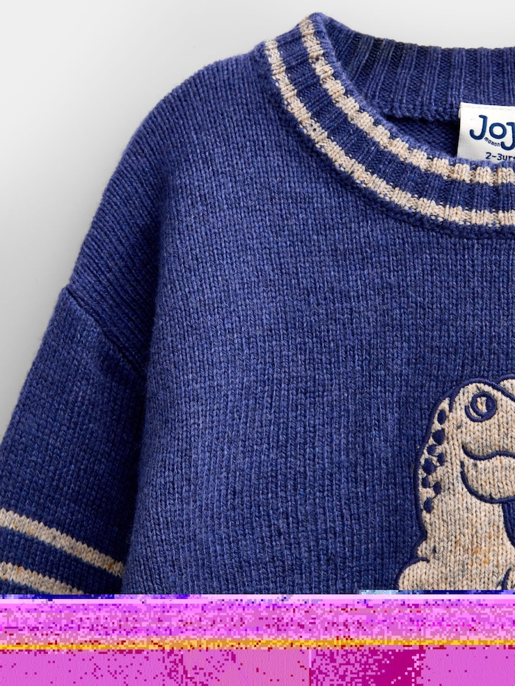 Jojo Maman Bébé Navy Blue Dino T-Rex Dinosaur Knitted Jumper - Image 4 of 4 Jojo Maman Bébé Navy Blue Dino T-Rex Dinosaur Knitted Jumper - Image 4 of 4