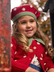 JoJo Maman Bébé Red Strawberry Cardigan & Beret Set - Image 1 of 8