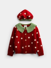 JoJo Maman Bébé Red Strawberry Cardigan & Beret Set - Image 2 of 8